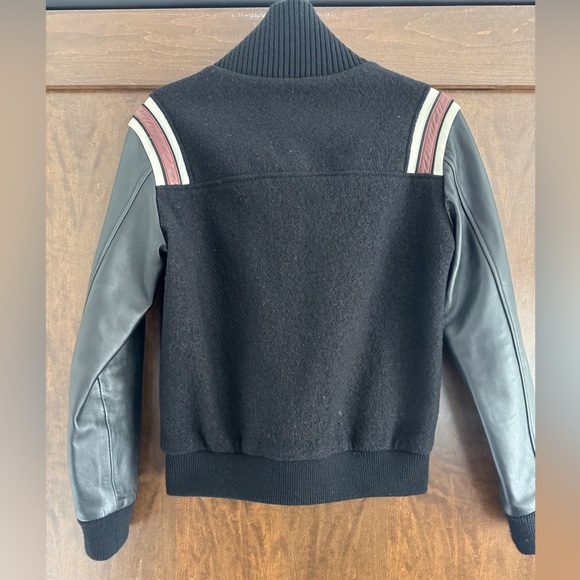 AllSaints Bordin Striped Wool and Leather Letterman Style Jacket - Picture 2 of 5